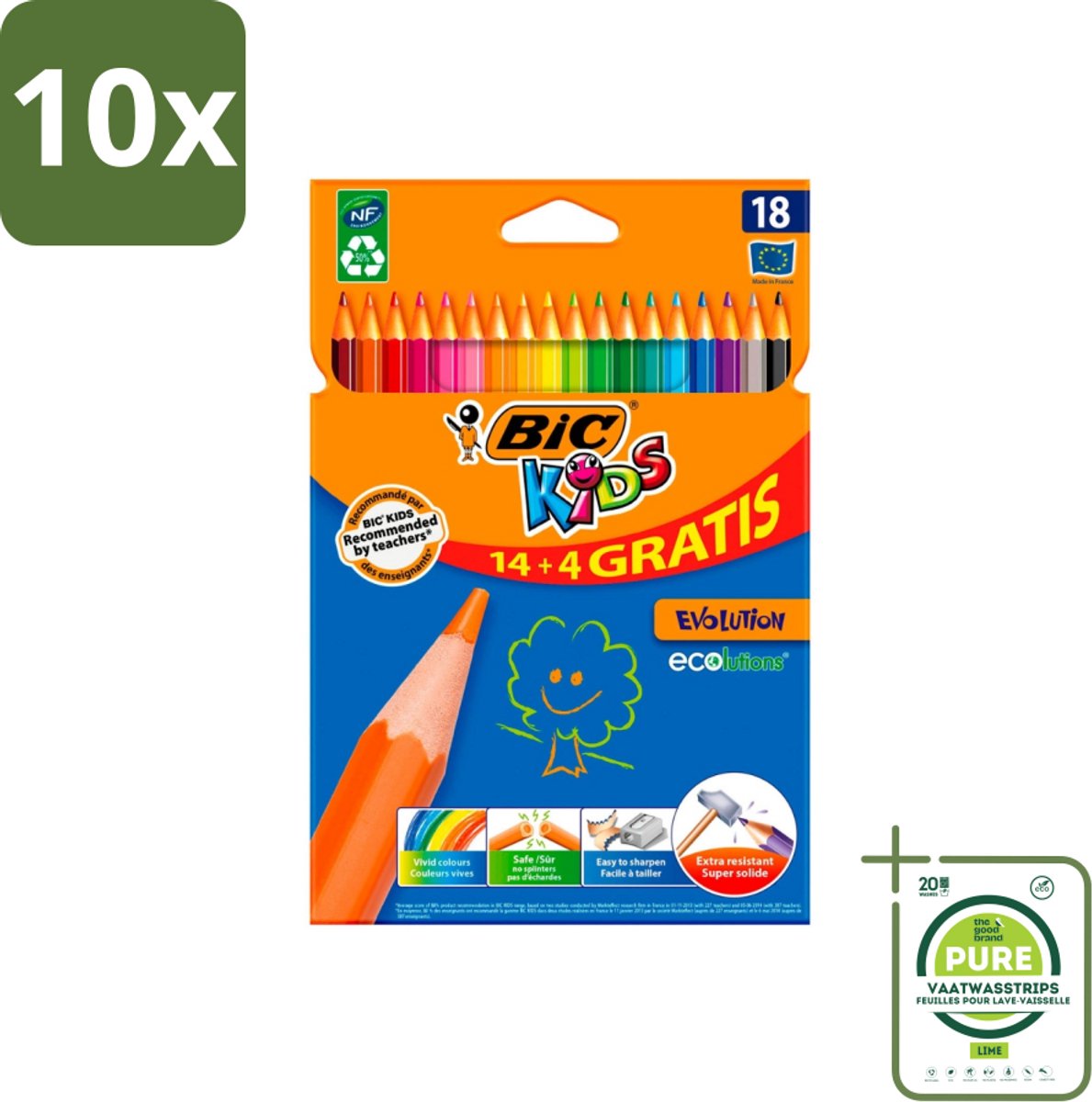 10 x Bic Kids - Kleurpotloden - Diverse Kleuren - Eco - Evolution - 18 Potloden - Grootverpakking - Kleurpotloden - Kinderpotloden - Kleurpotloden Voor Kinderen - Ecologische Potloden - Duurzame Potloden