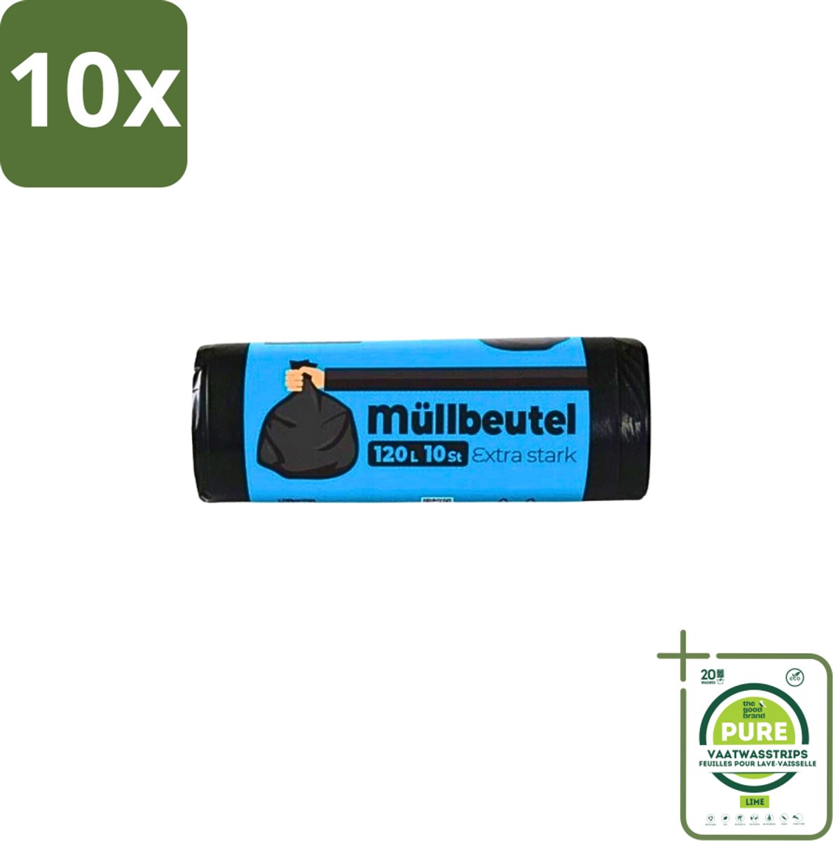 10 x Deluxe - Vuilzakken - Stevig & Ruim - 10 Vuilniszakken - 120L - Grootverpakking - Vuilzakken - Afvalzakken - Vuilniszakken - 120 Liter - Stevige Vuilzakken