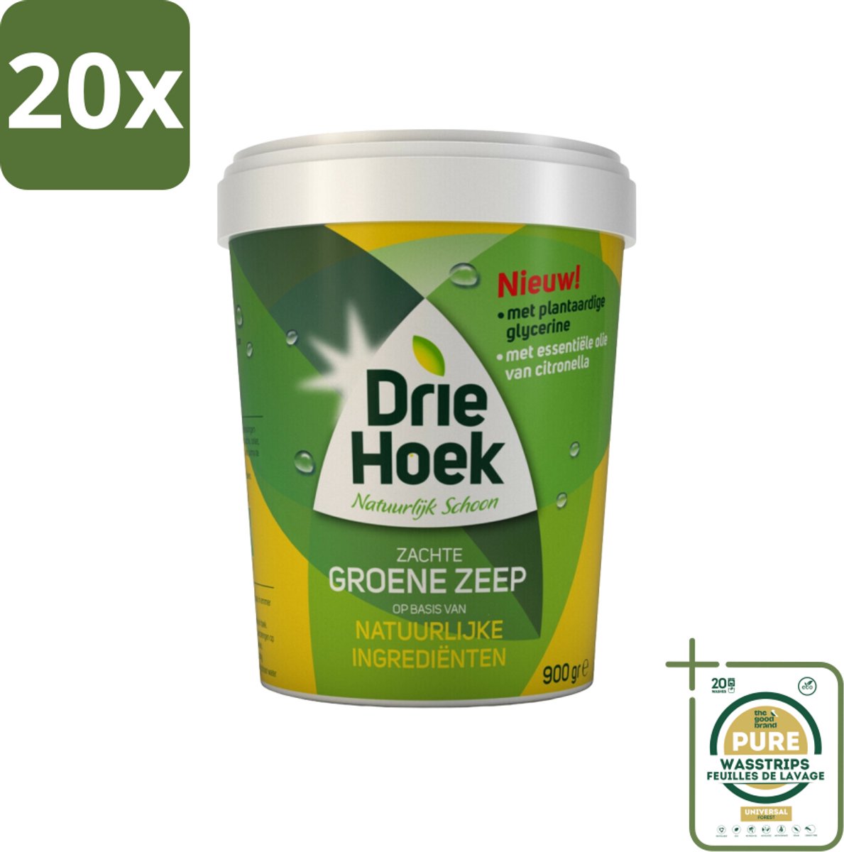 20 x Driehoek – Zachte Zeep – Groene Zeep – 900 gr - Grootverpakking - Zachte Zeep - Natuurlijke Olie - Schoonmaken Hout - Schoonmaken Steen - Schoonmaken Textiel