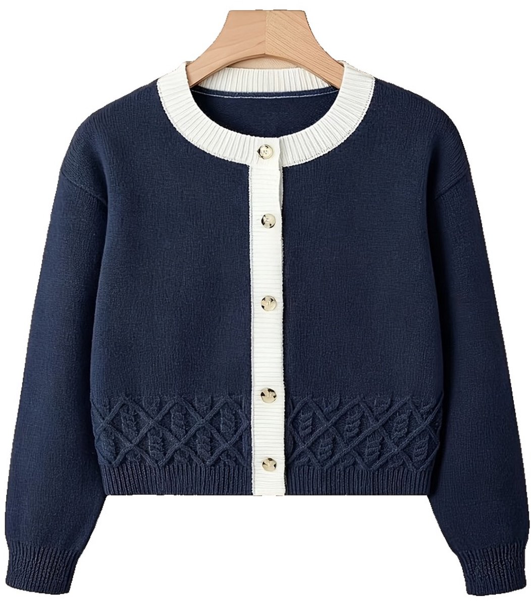 Currero Cardigan Meisjes Vest Meisje Met Knopen Kinderen Warm Gebreid Vest Long Donkerblauw 9 Jaar