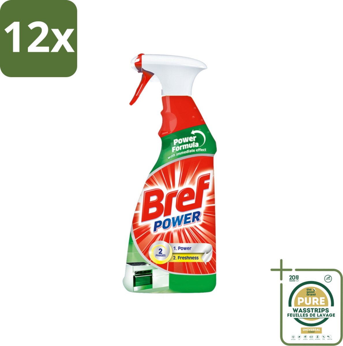Bref Power - Keukenreiniger - Spray - Ontvetter - 750 ml - Voordeelverpakking - 12 stuks - Schoonmaakmiddel - Keukenspullen