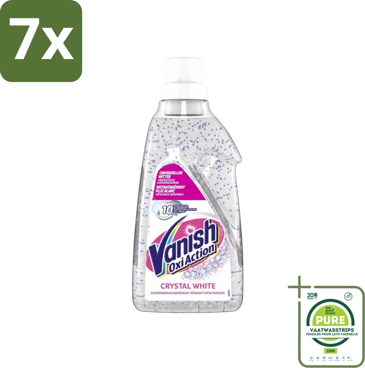 7 x Vanish Oxi Action - Kristalwit - Vlekkenverwijderaar Gel - Zonder Bleek - Witte Was - 15 Wasbeurten - Grootverpakking - Vlekkenverwijderaar - Witte Was - Wasmiddel - Vlekken Verwijderen - Wit Maken