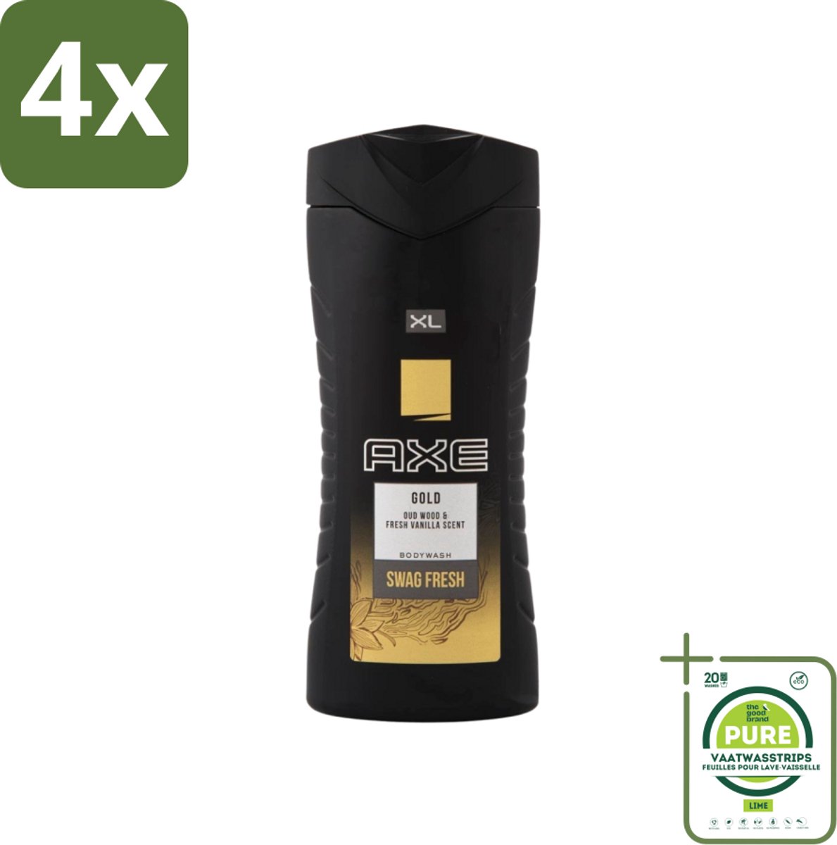Axe XL - Douchegel - Gold - Oud Wood & Fresh Vanilla - Swag Fresh - 400 ml - Voordeelverpakking - 4 stuks - Douchegel - Axe Gold