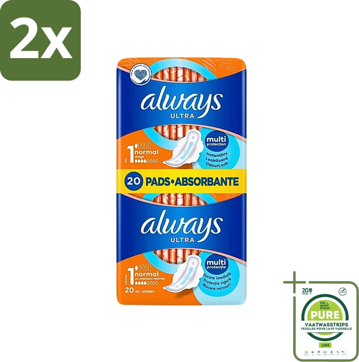 Always Ultra - Maandverband - Met Vleugels - Duo Verpakking - 20 Maandverbandjes - Voordeelverpakking - 2 stuks - Maandverband - Maandverband met vleugels