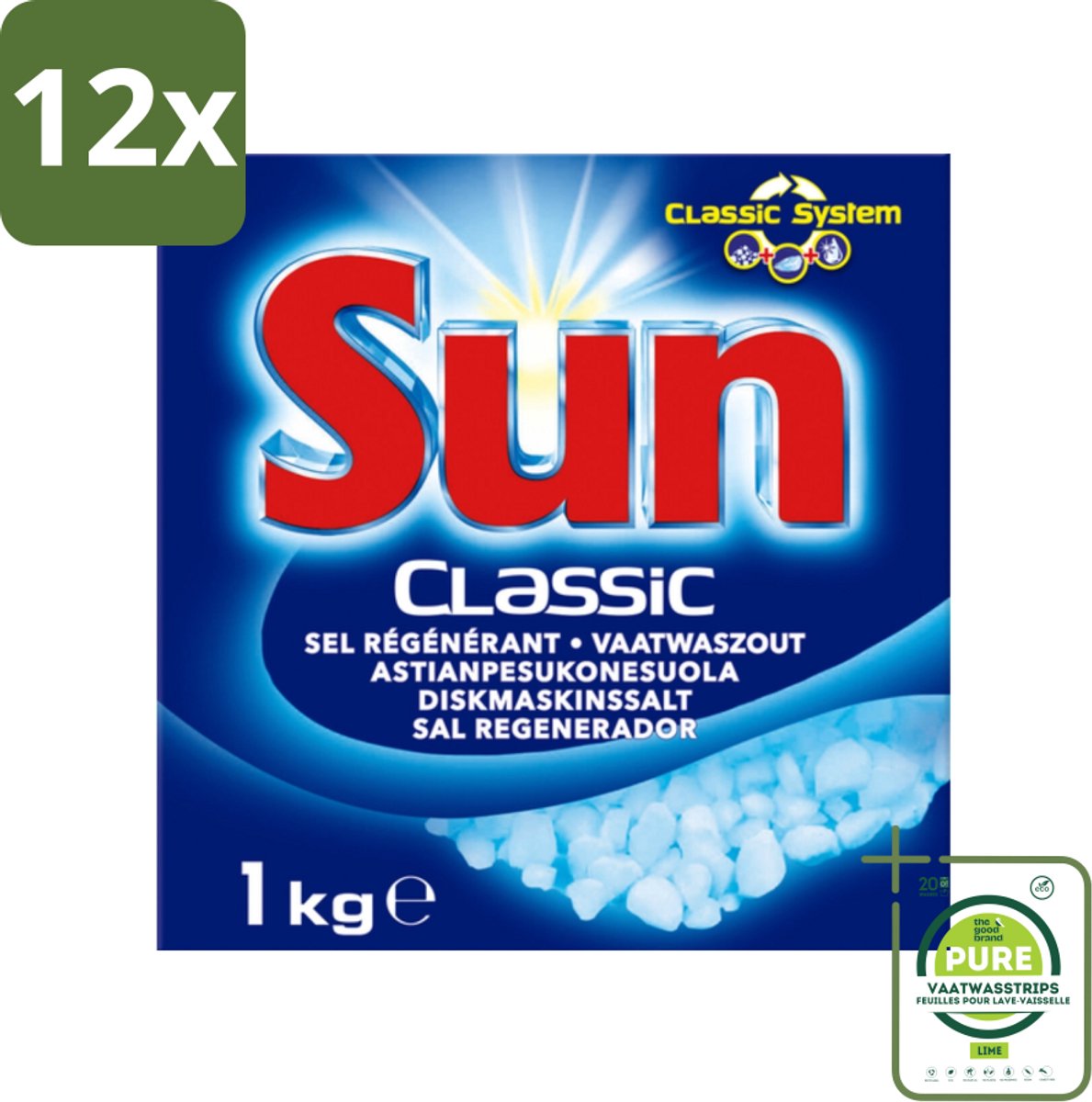 Sun Classic - Vaatwaszout - Klassiek Systeem - 1 kg - Voordeelverpakking - 12 stuks - Vaatwaszout - Vaatwasser schoonmaken