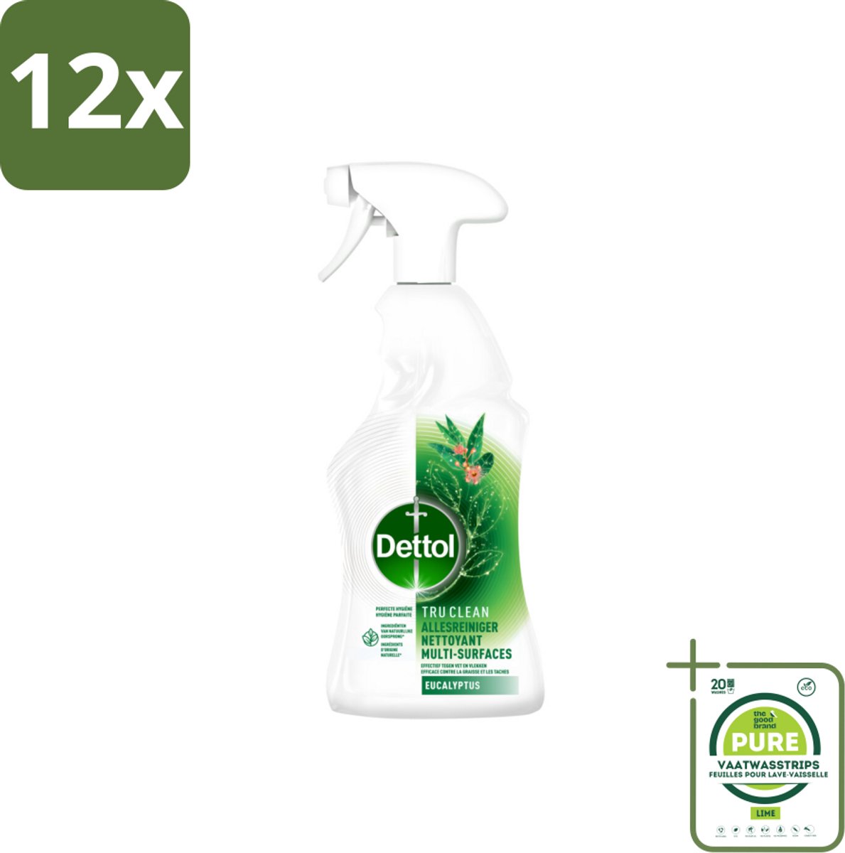 Dettol Tru Clean - Allesreiniger - Spray - Eucalyptus - Multi-Oppervlakken - 500ml - Voordeelverpakking - 12 stuks - Allesreiniger - Schoonmaakspray