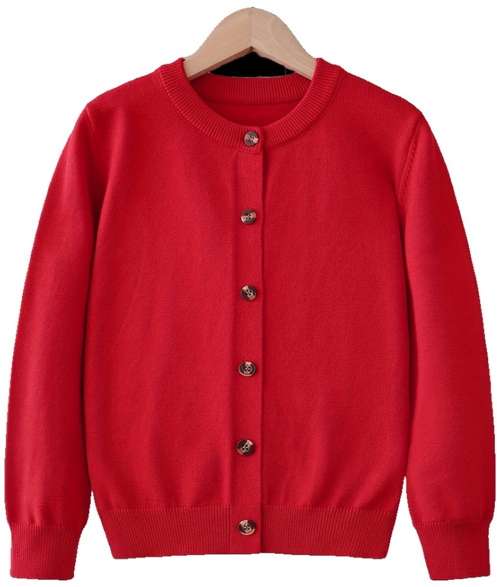 Currero Cardigan Jongens Vest Jongen Met Knopen Kinderen Warm Gebreid Vest Long 7-8 Jaar Rood