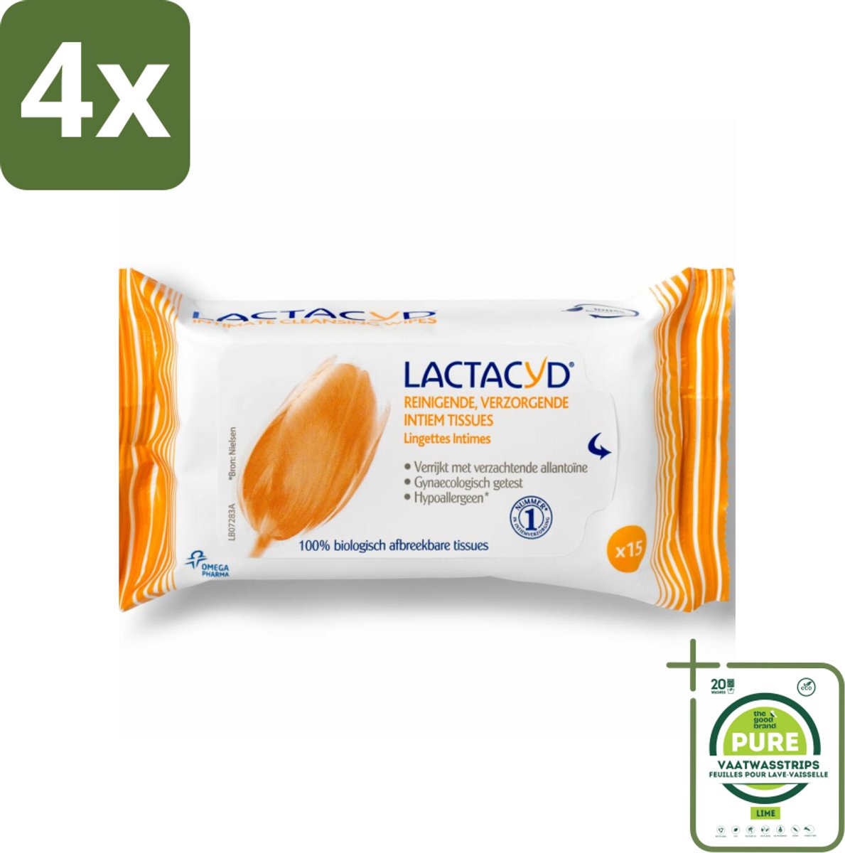 Lactacyd Tissues Verzorgend 15 stuks per verpakking - Voordeelverpakking - 4 stuks - Intieme doekjes - Intieme reiniging