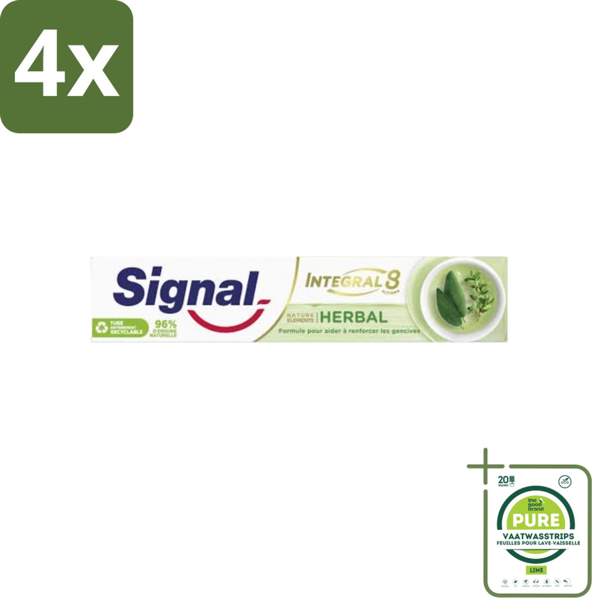 Signal - Integral & Actions - Tandpasta - Natuurlijke Kruiden - Gerecyclede Verpakking - 75 ml - Voordeelverpakking - 4 stuks - Tandpasta - Natuurlijke ingrediënten