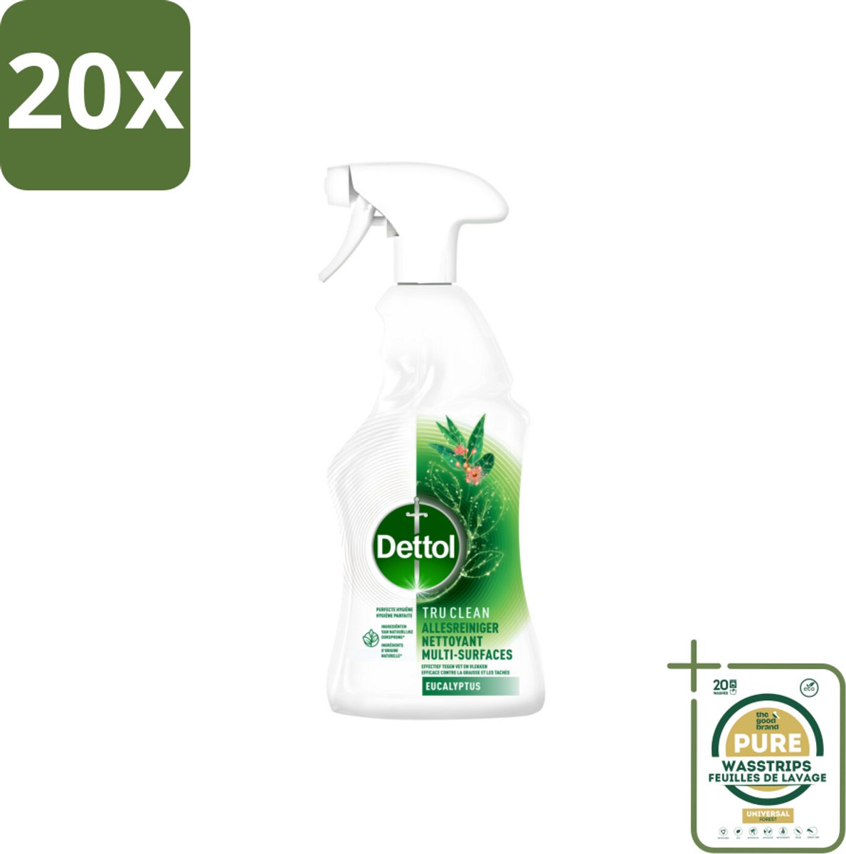 20 x Dettol Tru Clean - Allesreiniger - Spray - Eucalyptus - Multi-Oppervlakken - 500ml - Grootverpakking - Allesreiniger - Vet En Vlekken Verwijderen - Eucalyptusgeur - Natuurlijke Ingrediënten - Milieuvriendelijk