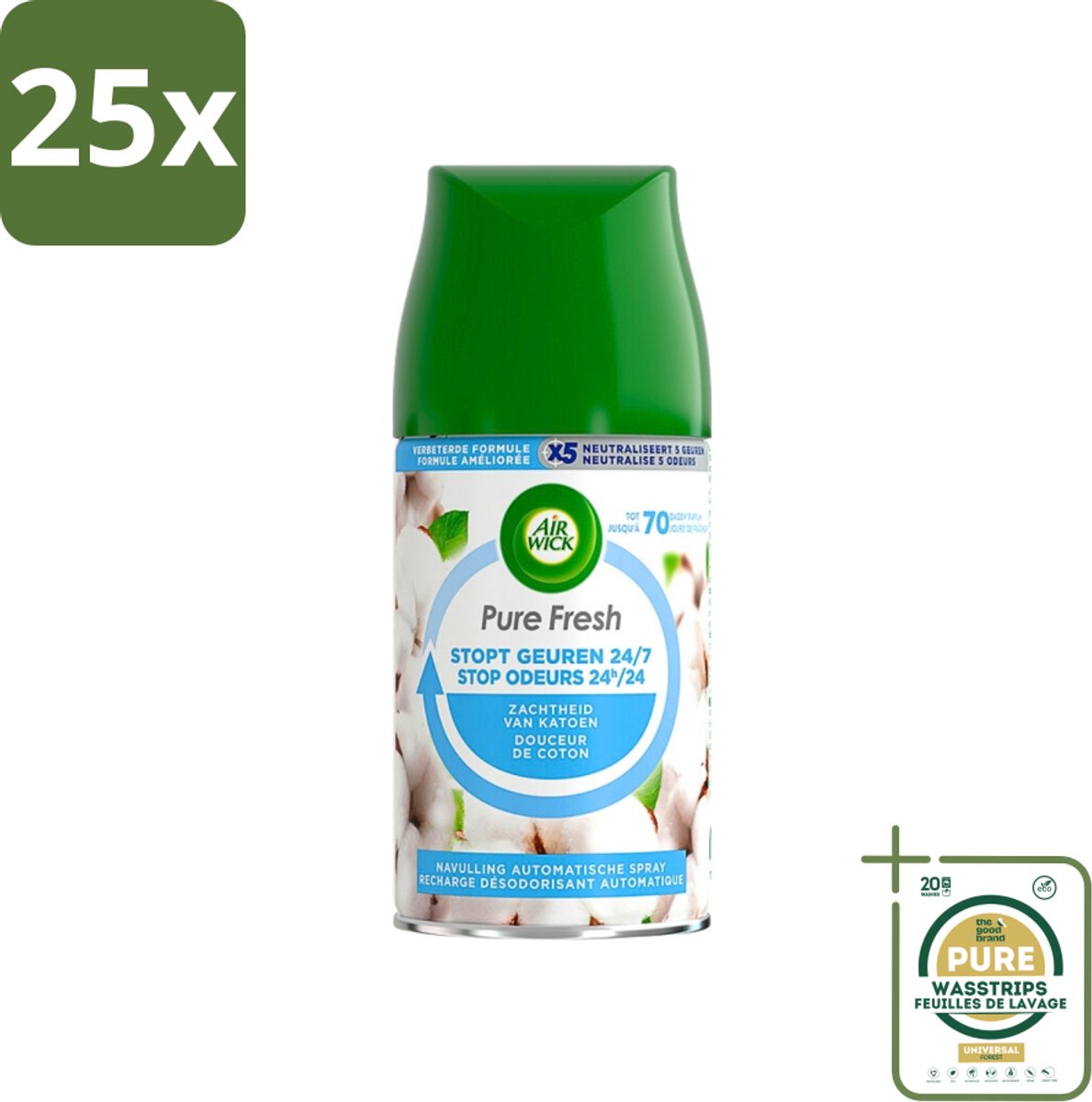 25 x Air Wick Freshmatic Pure Fresh Navulling Zachtheid van Katoen 250 ml - Grootverpakking - Luchtverfrisser - Geurverspreider - Katoen Geur - Frisse Geur - Geur Neutraliseren