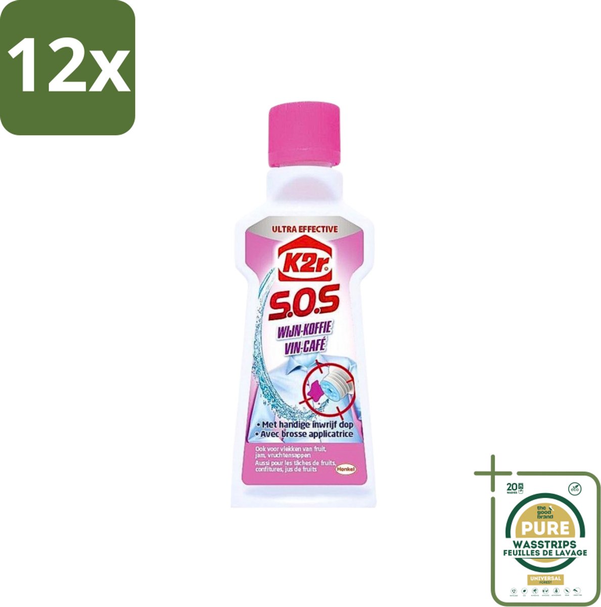 K2R - SOS Vlekverwijderaar - Wijn & Koffie - 50ml - Voordeelverpakking - 12 stuks - Koffievlekken - Textielreiniger