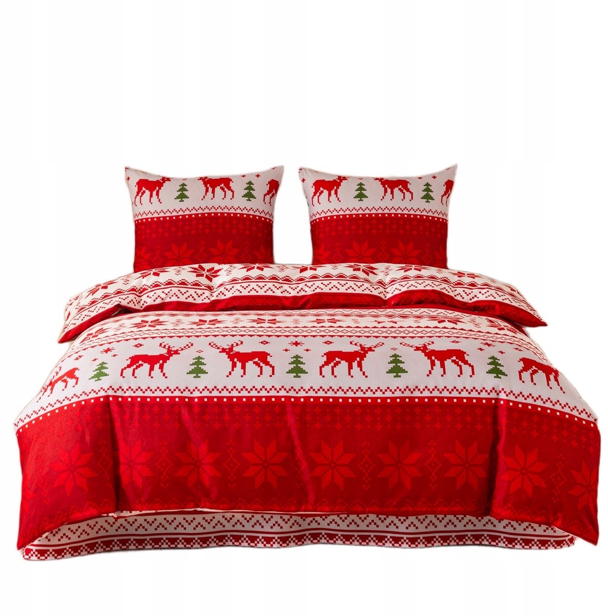 Kerst Dekbedovertrek 220x200cm Noors Motief Rood Wit Groen