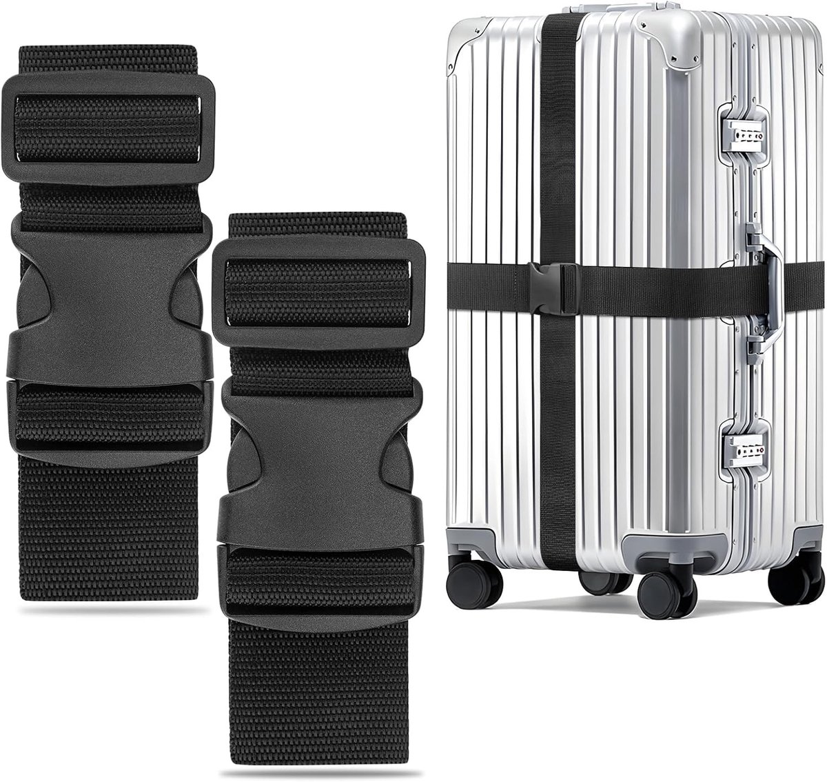 Verstelbare Bagagebanden Set van 2, 130-250 cm, Zwart, Veiligheid, Reisaccessoires, Kofferbeveiliging