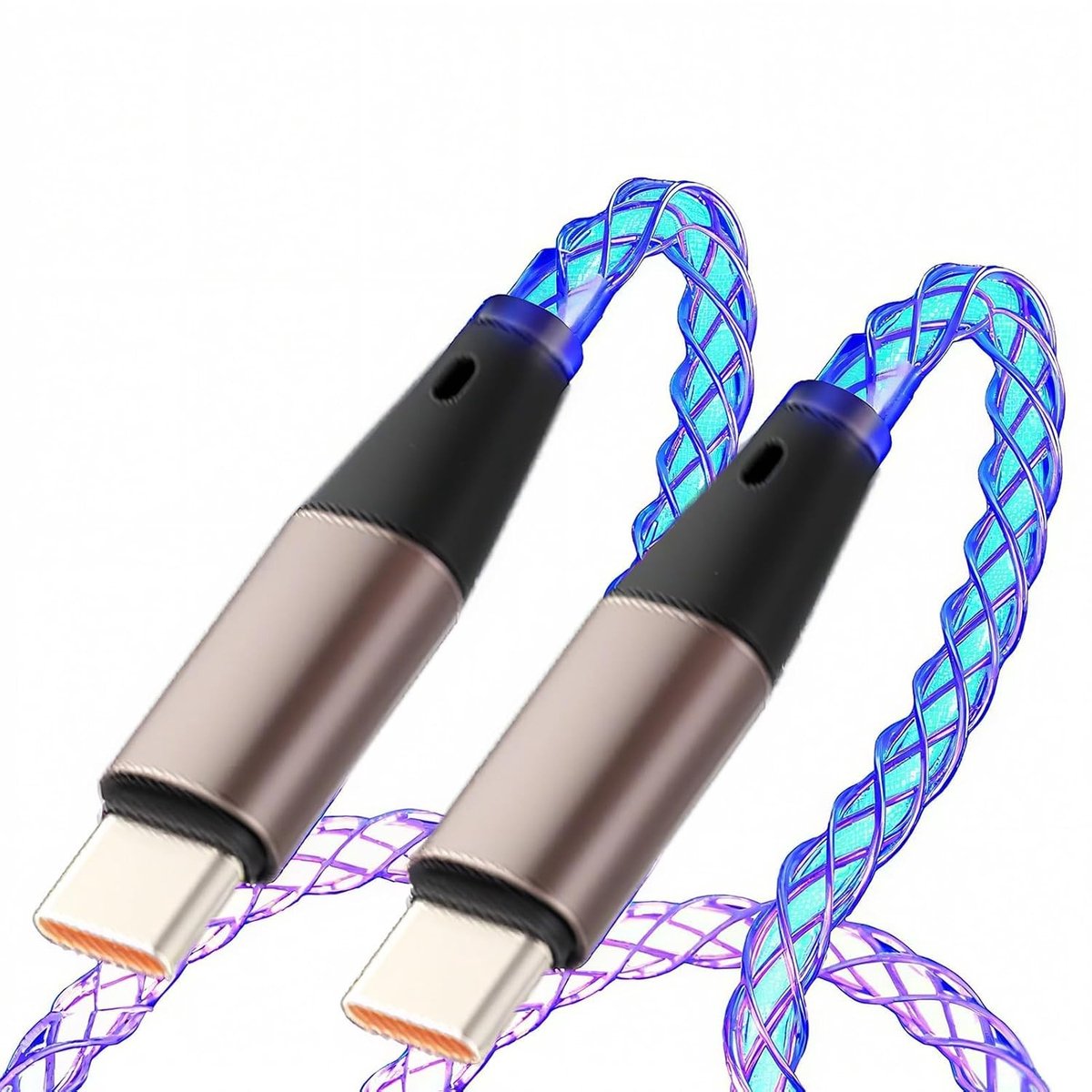 1 Meter Snelle Oplaadkabel USB C naar USB C met LED Verlichting, 66W Geschikt voor Mobiele Telefoons, Tablets en Laptops