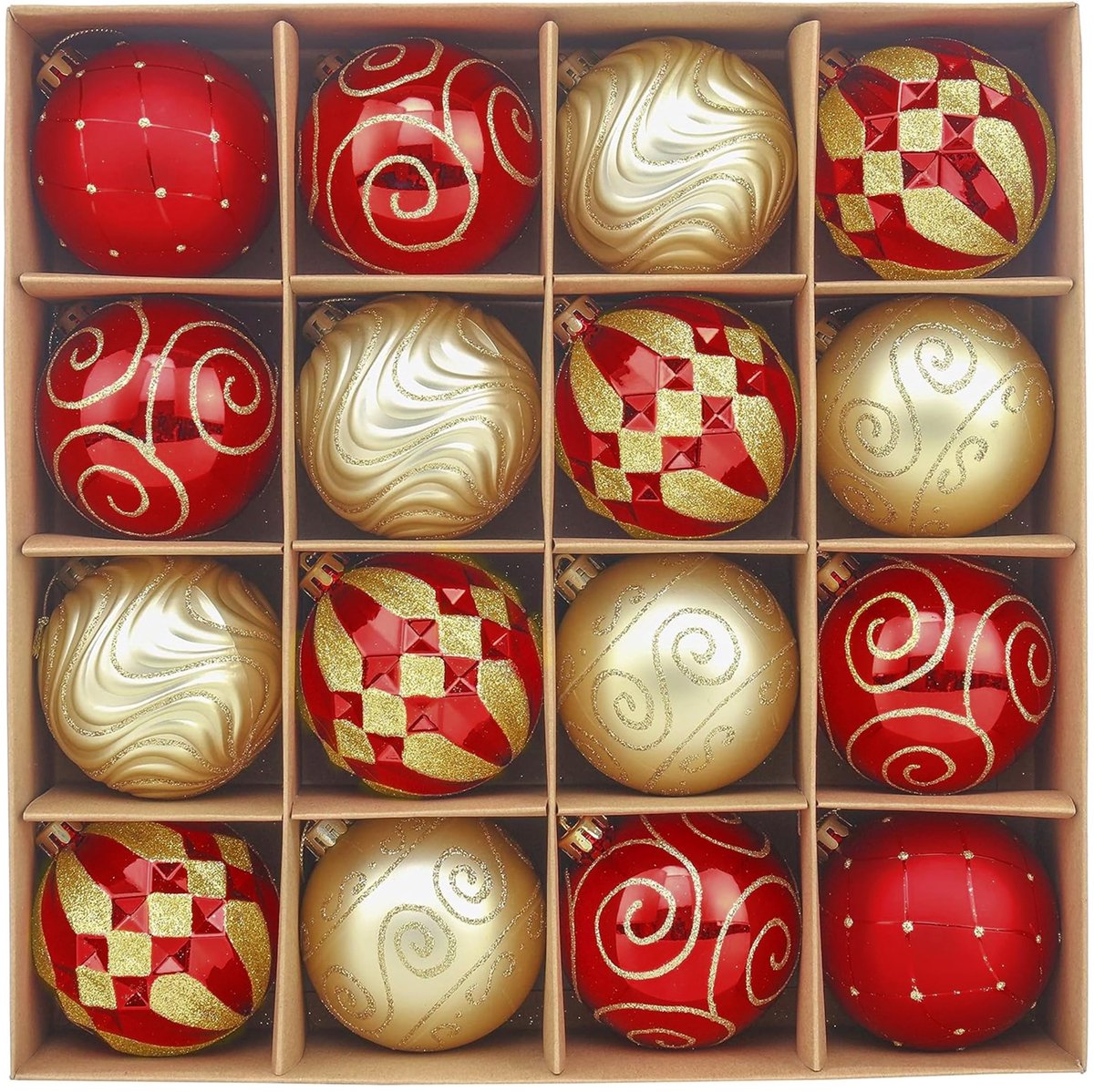 Elzusha - Set van 16 Luxe Kerstballen in Wit en Goud