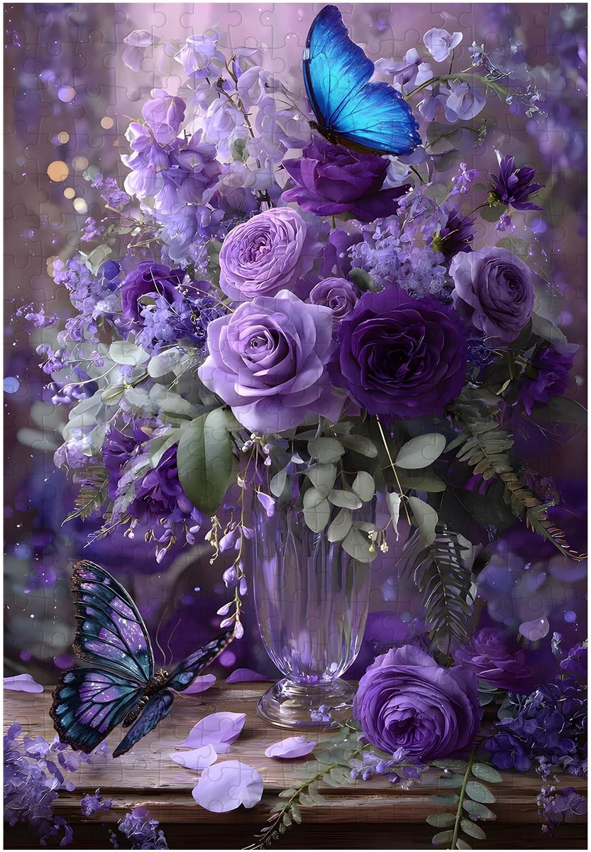 Elzusha - Legpuzzel 300 Stuks - Paarse Vlinder met Bloemen
