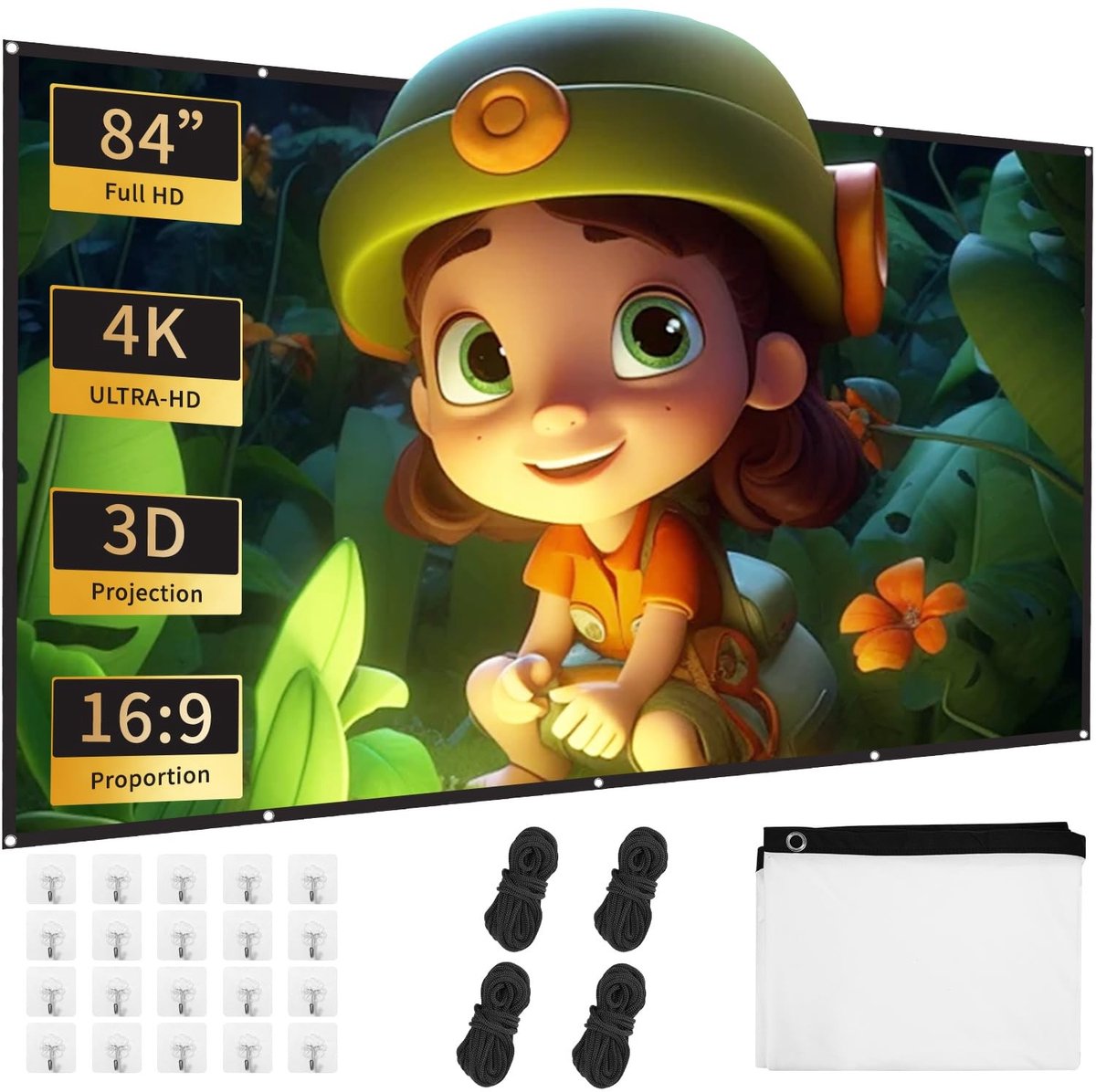 Elzusha - 84 Inch Waterproof Projector Screen voor Thuisgebruik