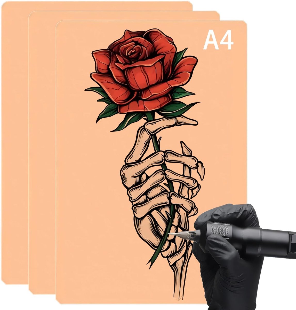 Elzusha - Set van 3 Dubbelzijdige Tattoo Oefenhuiden A4 voor Beginners