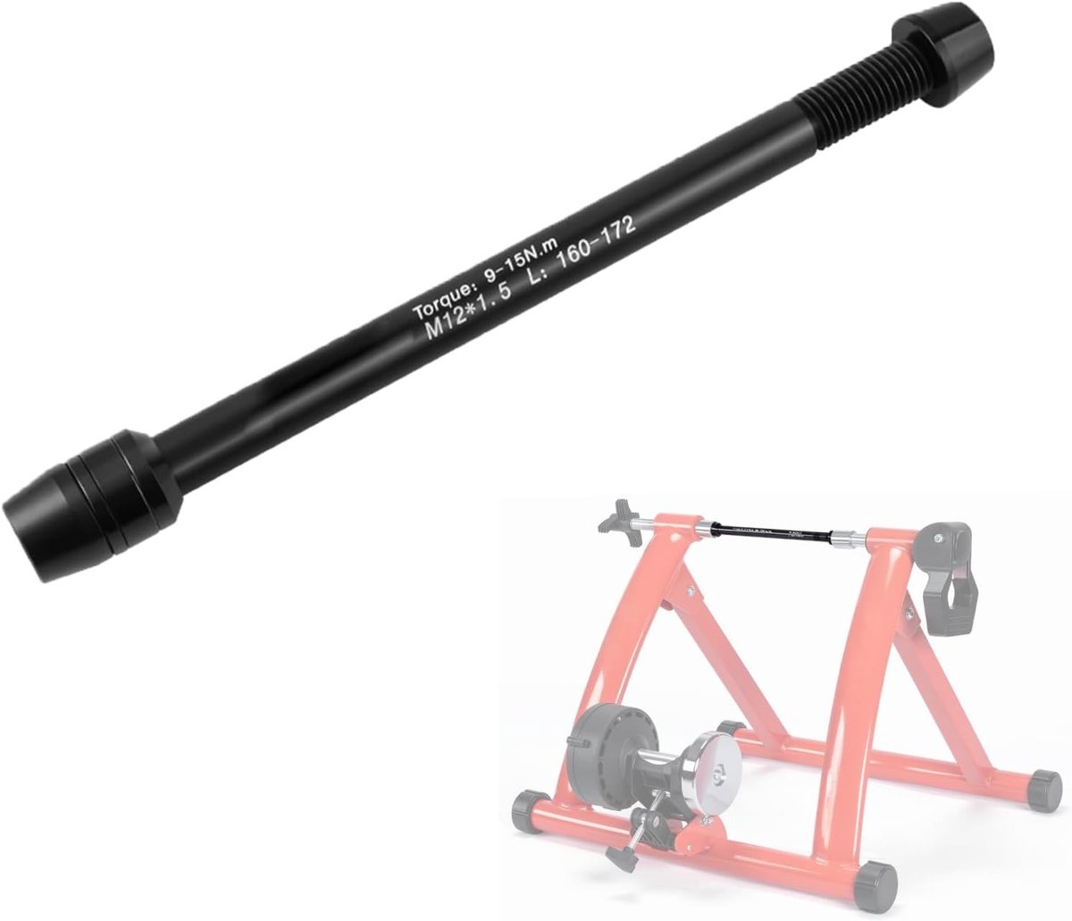 Steekasadapter 12 mm voor fietstrainer, M12 x 1,5, achterwielbevestiging, aluminium, zwart, geschikt voor trainingsfietsen
