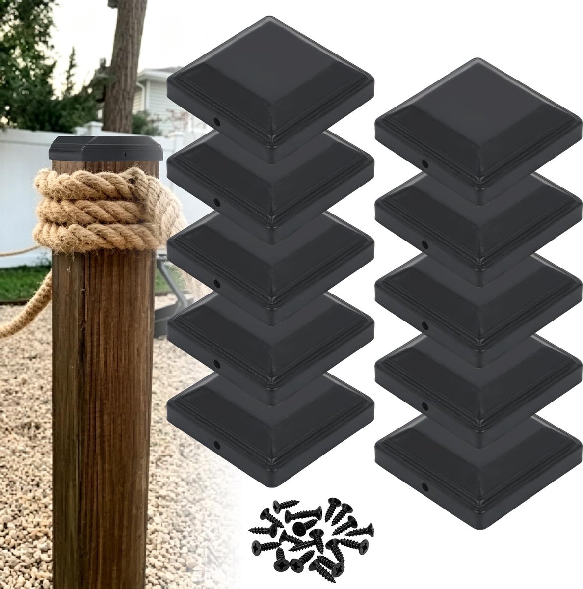 Elzusha - Paaldoppen Zwart 7 x 7 cm - Roestvrij Staal voor Hekpalen
