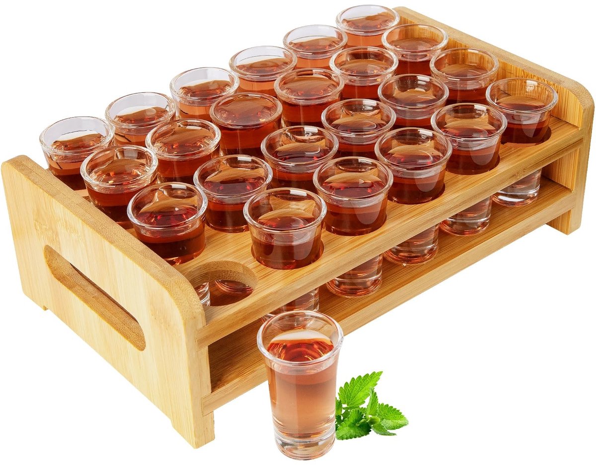 Elzusha - Shotglazen Set met 24 Stuks en Cocktailhouder