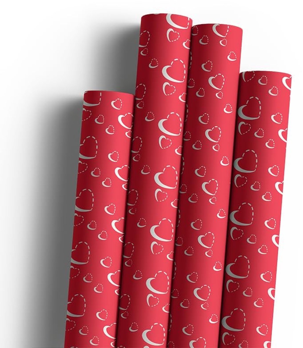 Elzusha- Inpakpapier Silver Hearts - 5 Rollen van 2m x 70cm - Cadeaupapier Verjaardag - Cadeaupapier Bruiloft - Cadeaupapier Jubileum - Romantisch Kadopapier