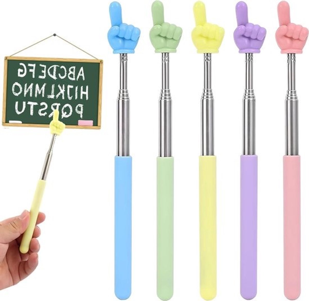 Aanwijsstokken 5 stuks - Uittrekbare wijzers - Lesgeven en presenteren - Roestvrij staal - 68 cm uitgeschoven - Multicolor