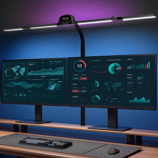 Dimbare LED-bureaulamp - Studie-/leeslamp - Opvouwbare LED-lamp - Bewegingssensor - Flexibele standaard - Multifunctioneel - Bureauverlichting - 5 lichtstanden - 5 helderheidsniveaus - 120 cm - Geschikt voor school, gamen, studeren en werken - Zwart — afbeelding 3