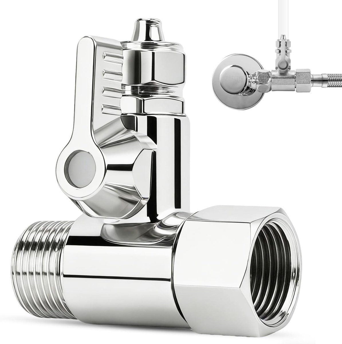T-stuk afsluitventiel 1/2 x 1/2 x 1/4, geïntegreerd wateraansluitventiel met afdichting, geschikt voor waterfilter, koelkast en koffiemaker, 2-weg verdeler voor eenvoudige installatie en gebruik
