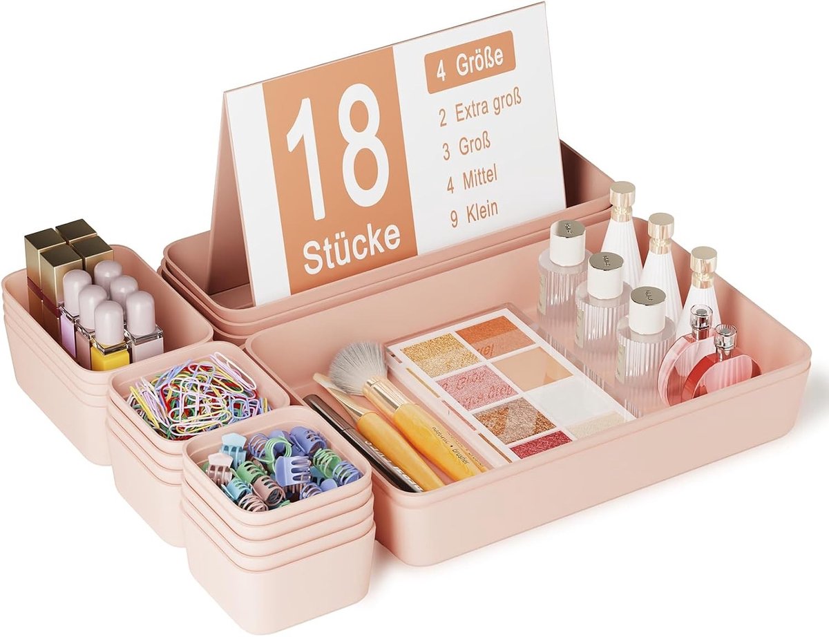 18-delige Lade Organizer Set voor Make-up, Cosmetica, Keuken en Kantoor - Ruimtebesparende Oplossing voor een Opgeruimd Huis
