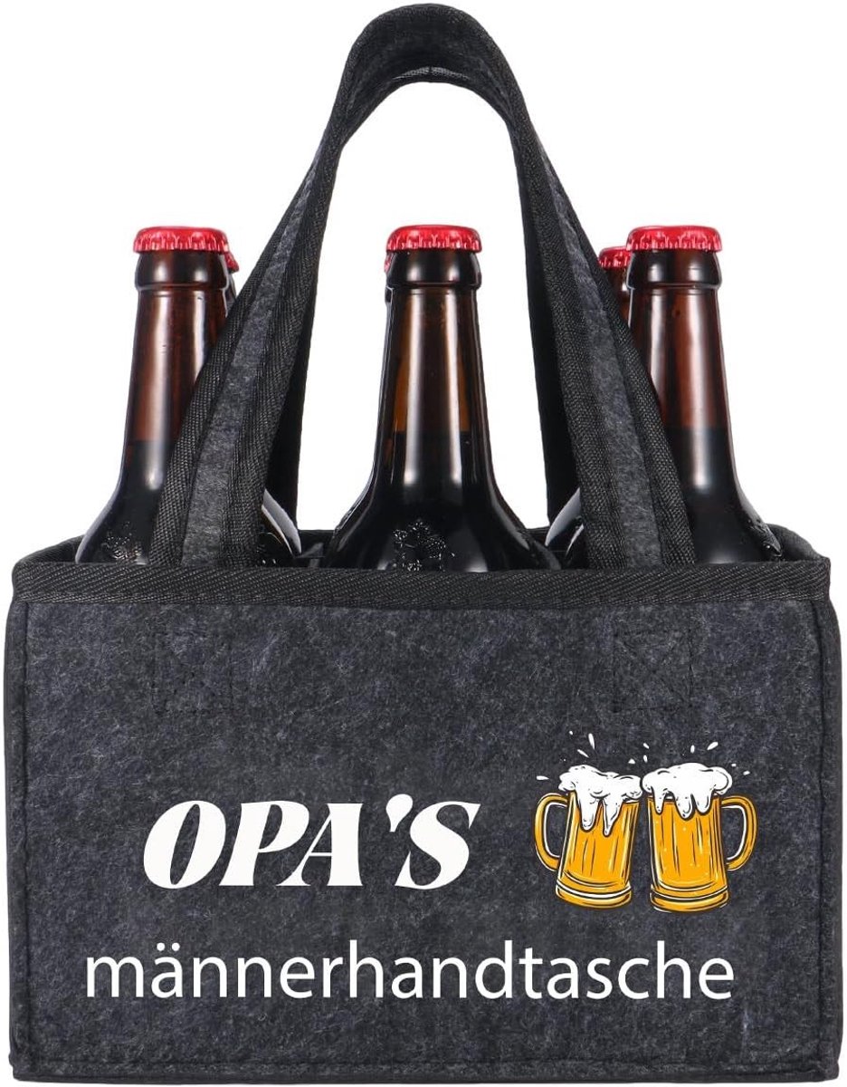 Grappige mannenhandtas voor 6 flessen, ideaal als verjaardagscadeau voor opa, bierdrager, vilten biertas, perfect voor kleinkinderen, Vaderdag en Kerstmis