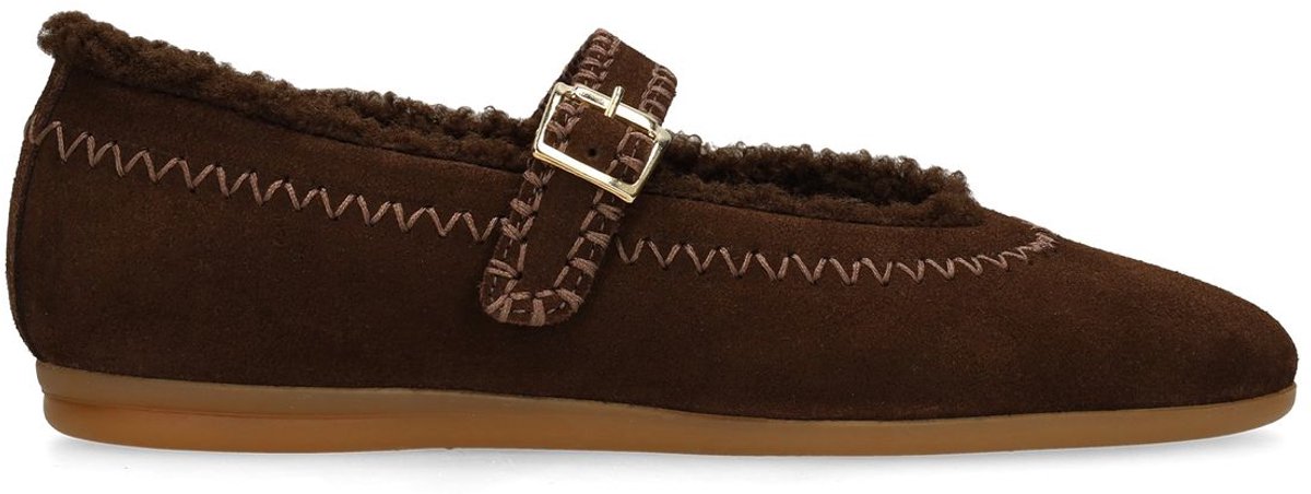 Manfield - Dames - Donkerbruine suède ballerina's - Maat 36