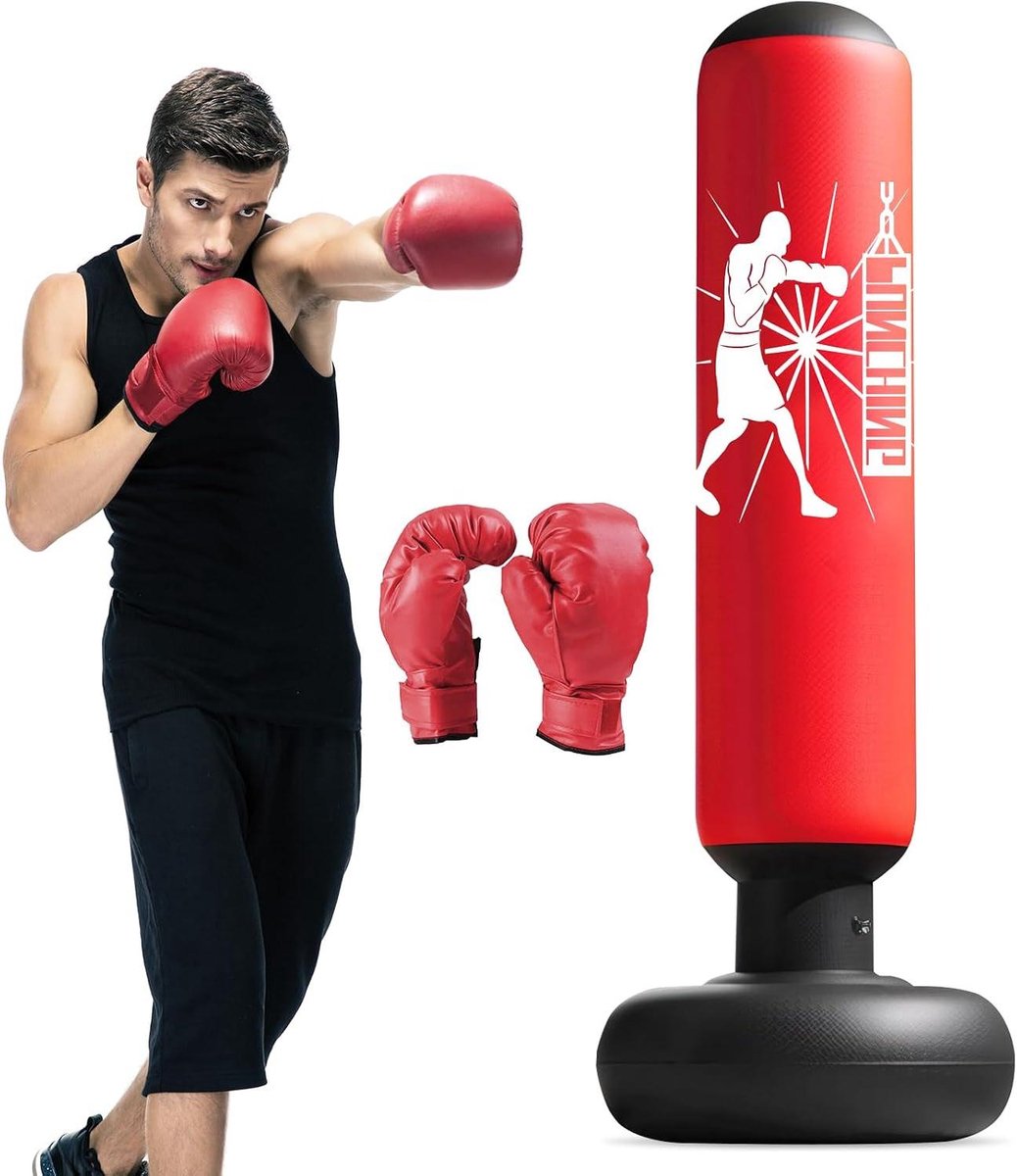 Opblaasbare Bokszak - Trainingszak Kinderen - Energie Kwijt - Stabiele Brede Bodem - 160 cm - Rood