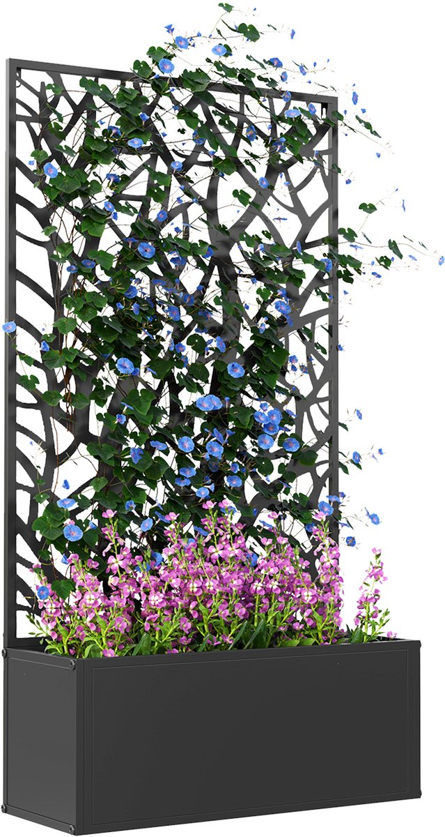 Metalen Plantenbak met Klimrek - 61x23x113 cm - Zwart