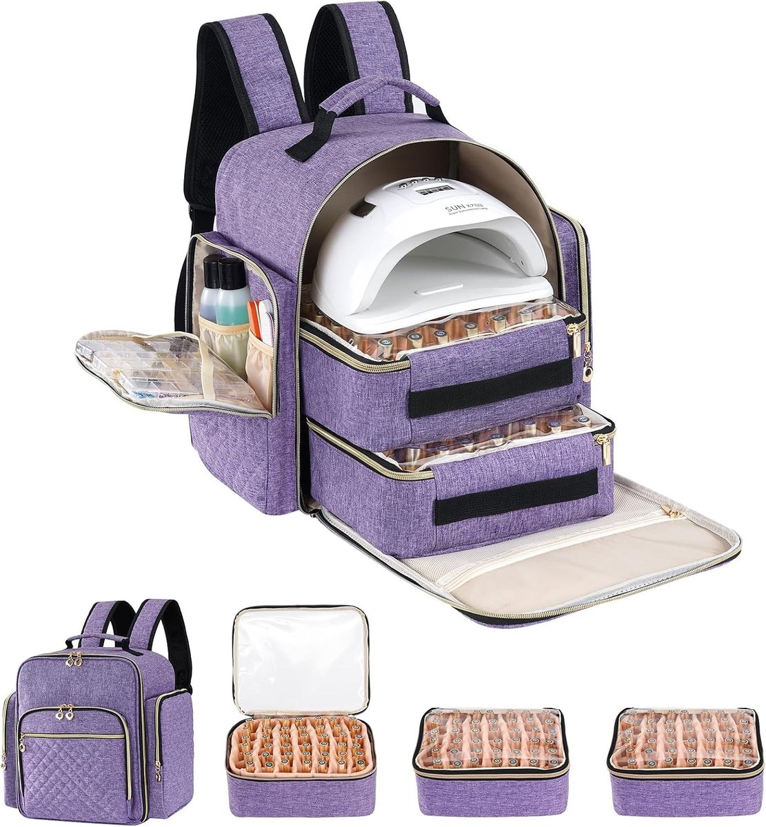 Extra grote nagellak organizer voor 126 flessen, stevige reistas met 3 lades voor manicure en nagellakaccessoires, paars en professioneel ontwerp