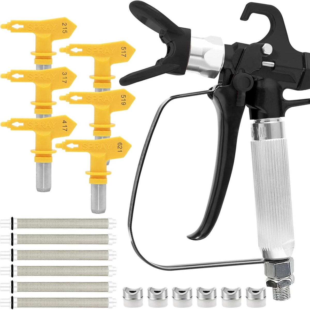 Complete Airless Verfspuit Set met 6 Nozzles en Puntafdichting voor Efficiënt Schilderen en Verfprojecten