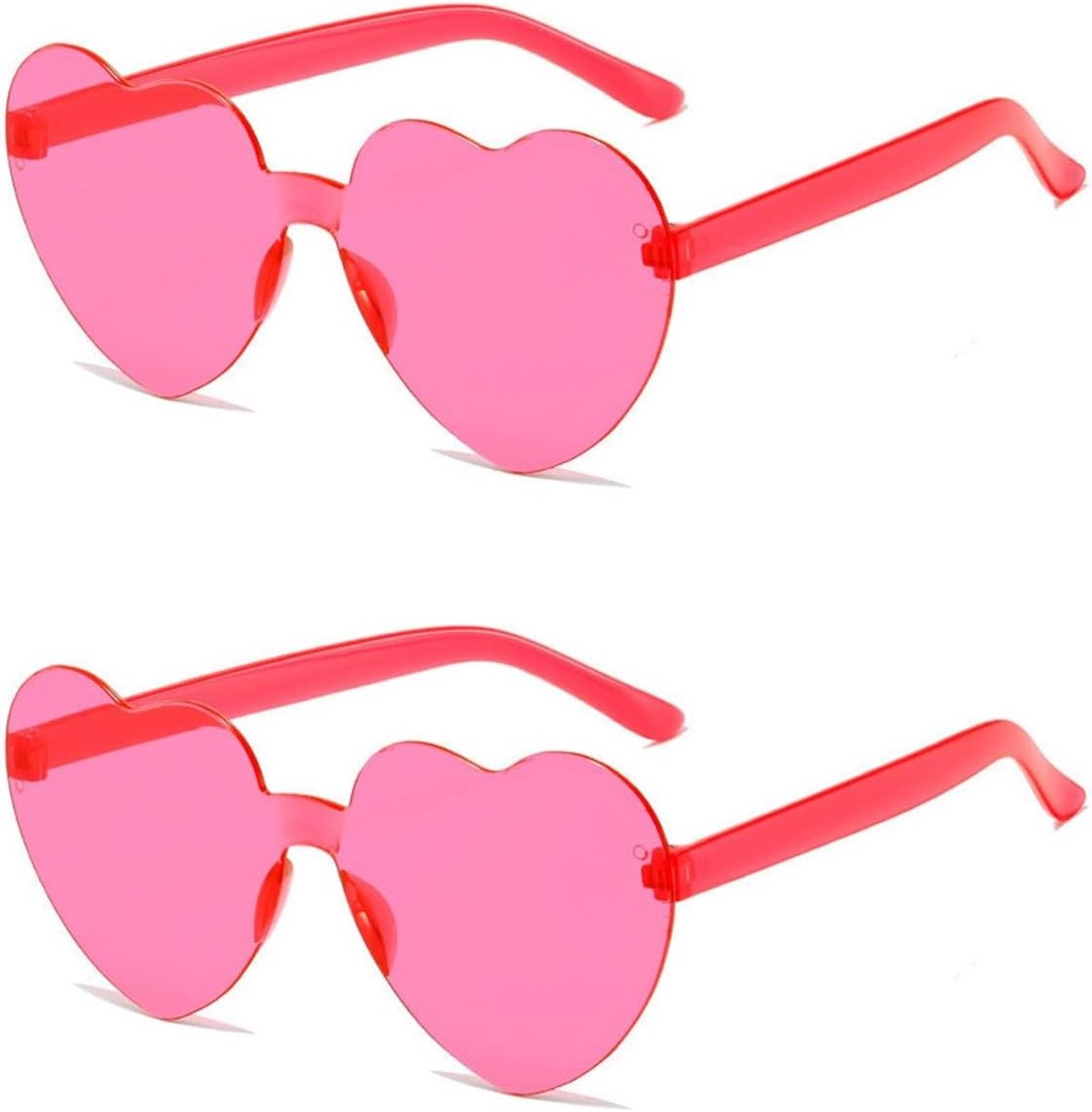 Set van 2 Hartvormige Zonnebrillen - Rimless Oversized Mode Zonnebrillen voor Vrouwen, Perfect voor Feestjes, Vakanties en Fotoprops in Roze