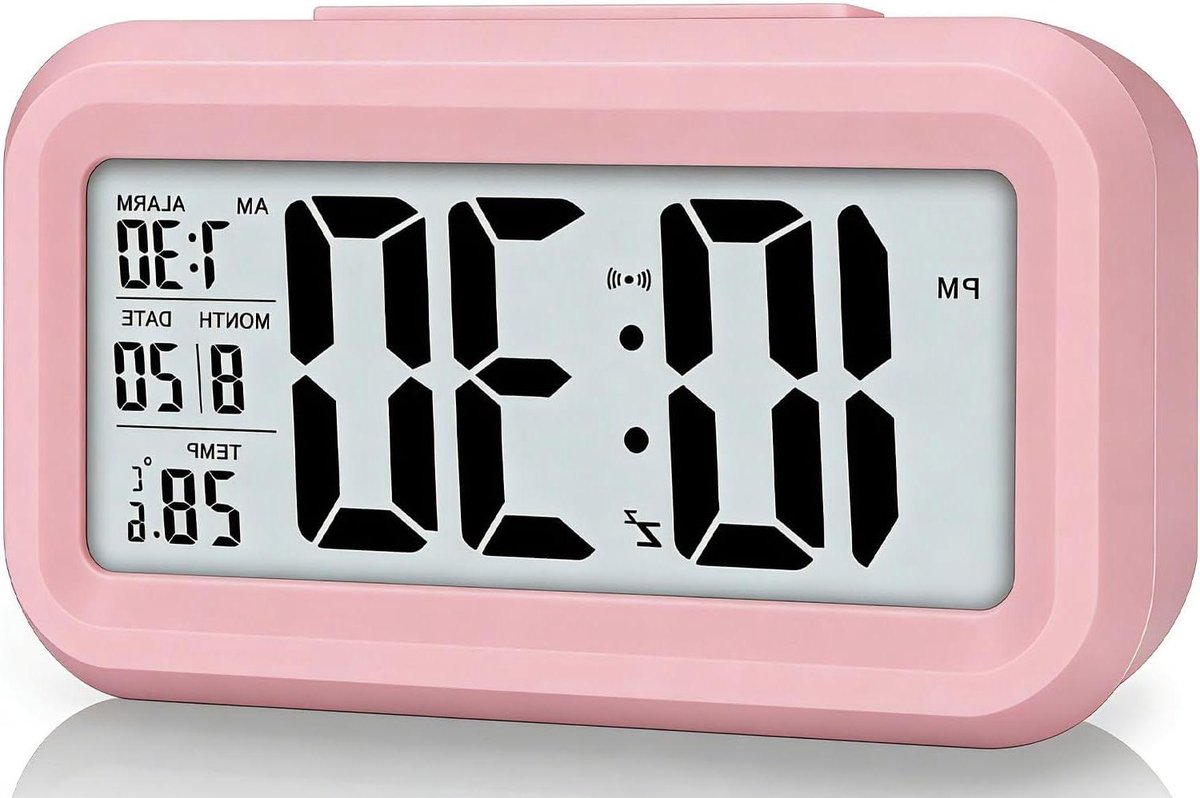 Digitale Wekker - Bureauklok Nachtlampje - Wakker Worden - Groot HD LCD - 45 Inch - Roze