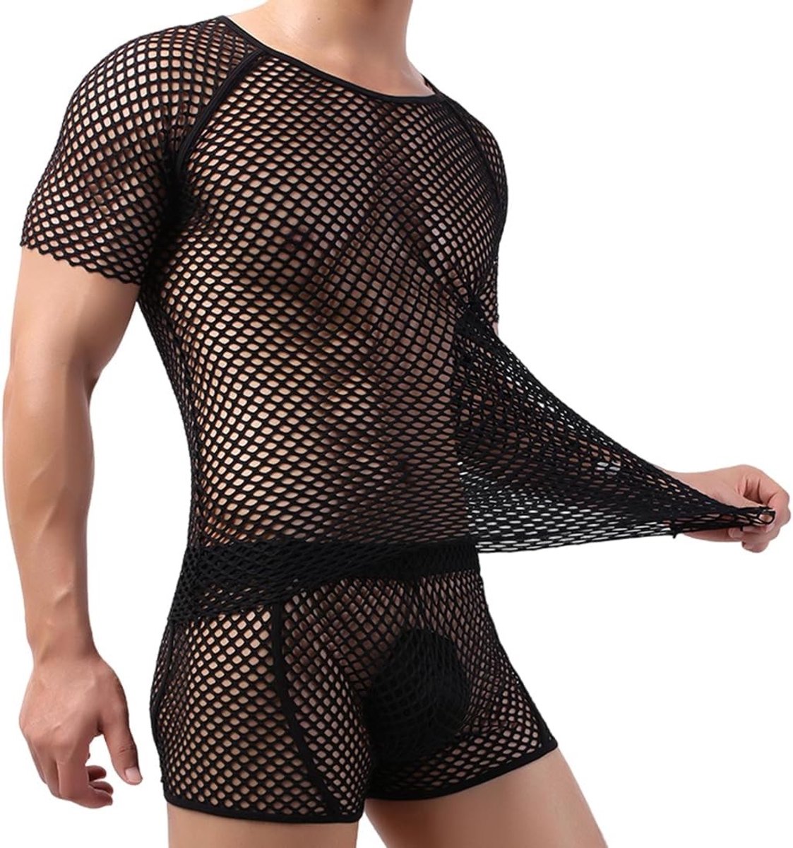 Transparant mesh T-shirt voor heren, sexy ondergoed en feesthemd, ideaal voor speciale gelegenheden en uitgaan (M)