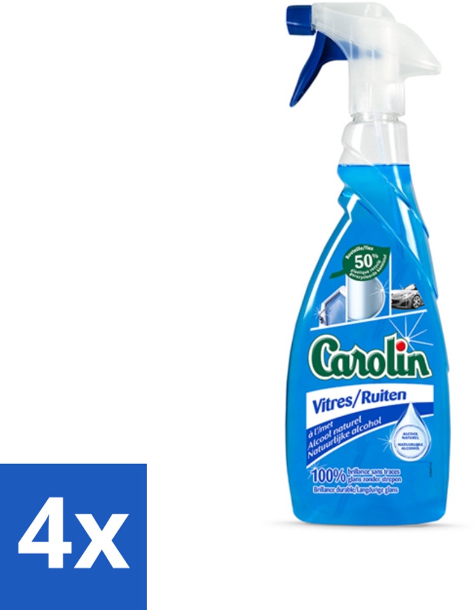 4 x Carolin - Glas- en Ruitenreiniger - Met Natuurlijke Alcohol - 650 ml - Glasreiniger - Ramen Schoonmaken - Streeploos - Natuurlijke Reiniger - Alcohol Reiniger