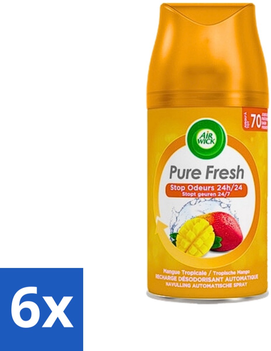 6 x Air Wick Freshmatic - Luchtverfrisser Navulling - Tropische Mango - 250ml - Luchtverfrisser - Mango Geur - Air Wick Freshmatic - Geurverspreider - Tropische Geur