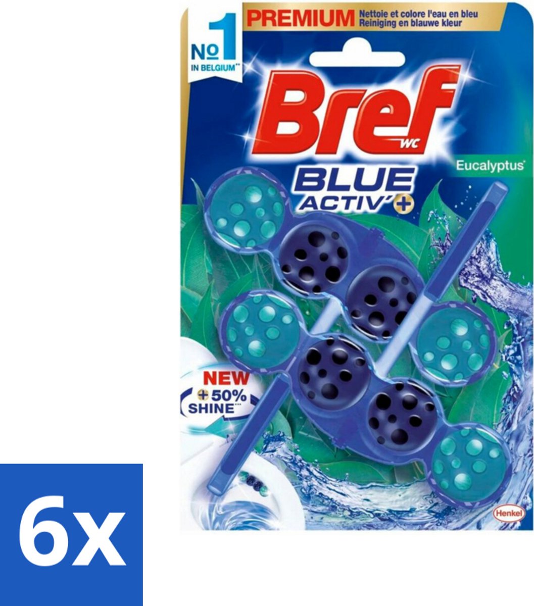 6 x Bref WC - Blue Activ' - Toiletblok - Eucalyptus - 2 Blokken - Toilet Schoonmaak - Toiletblok - Geur Neutraliserend - Toilet Fris - Anti-kalk