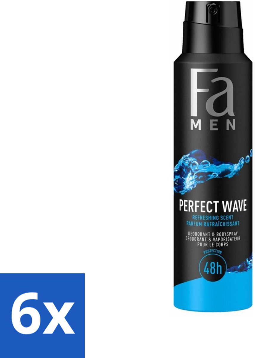 6 x Fa Men - Perfect Wave - Deodorant Spray - Verfrissende Geur - 150 ml - Deodorant Spray - Fa Men - Perfect Wave - Frisse Geur - Aquatische Geur