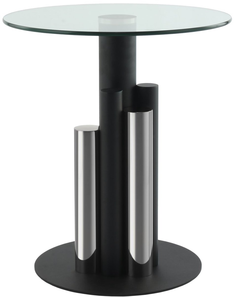 Padiro ronde bijzettafel Ø 46 x 52 cm - zilver - Modern Art-Déco Glamour Look - gehard glazen tafelblad - roestvrijstalen onderstel