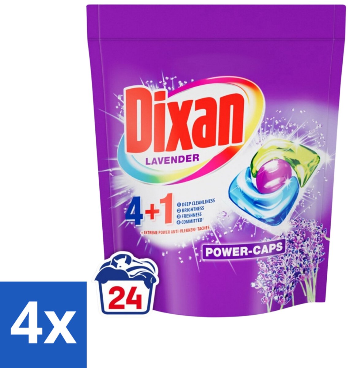 4 x Dixan Power Caps - Wasmiddelcapsules en Vlekverwijderaar - Extreme Power - Gekleurde Was - Lavendel - 24 Wasbeurten - Wasmiddelcapsules - Vlekverwijderaar - Gekleurde Was - Lavendelgeur - Wasverzachter