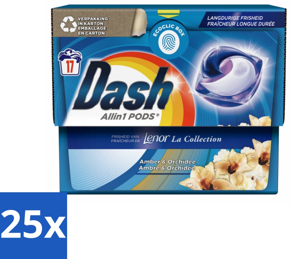 Dash - Lenor Collectie - Wasmiddel Capsules - All-in-1 Pods - Witte en Gekleurde Was - Amber & Orchidee - 17 Wasbeurten - Bulkverpakking - 25 stuks
