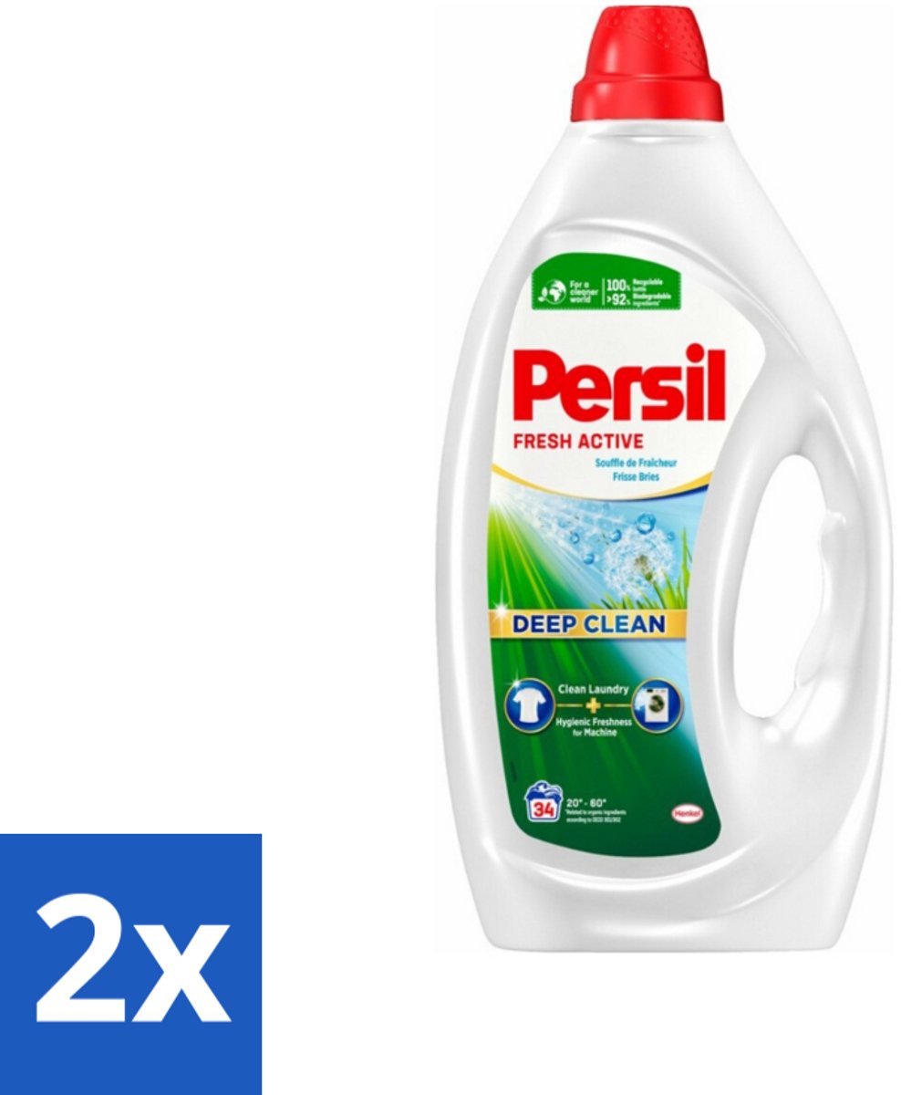 2 x Persil Fresh Active - Vloeibaar Wasmiddel - Witte en Gekleurde Was - Frisse Bries - 34 Wasbeurten - Wasmiddel - Vloeibaar Wasmiddel - Persil - Persil Fresh Active - Diepe Reiniging