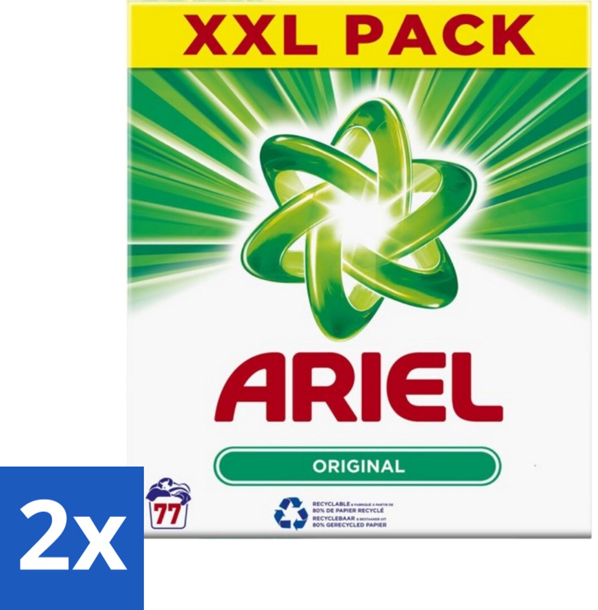 2 x Ariel Original XXL - Waspoeder - Witte en Lichtgekleurde Was - 77 Wasbeurten - Waspoeder - Ariel - Witwas - Wasmiddel - Vlekkenverwijderaar