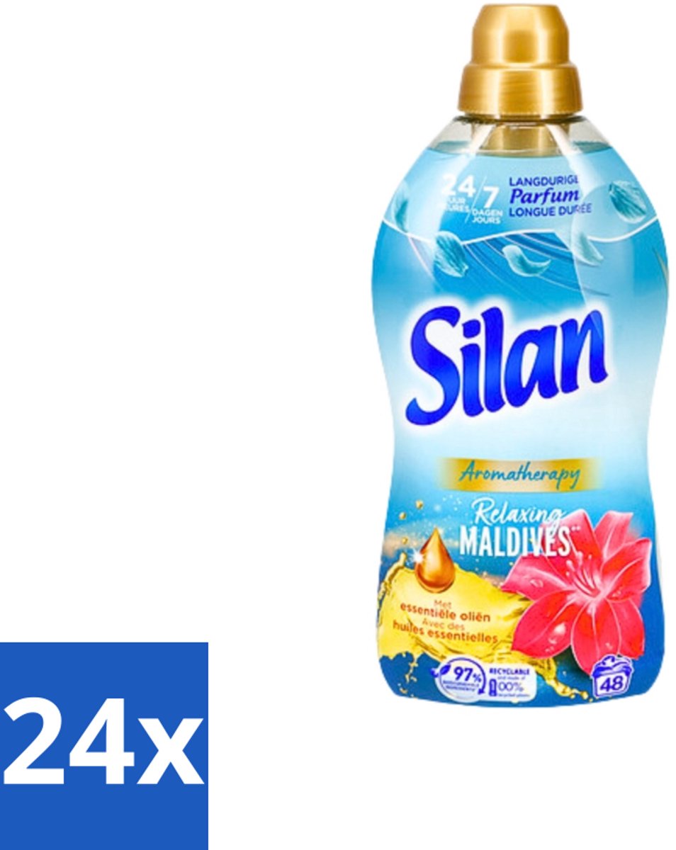 Silan Aromatherapy - Wasverzachter - Relaxing Maldives - Essentiële Oliën en Langdurige Parfum - 48 Wasbeurten - 1.056L - Voordeelverpakking - 24 stuks